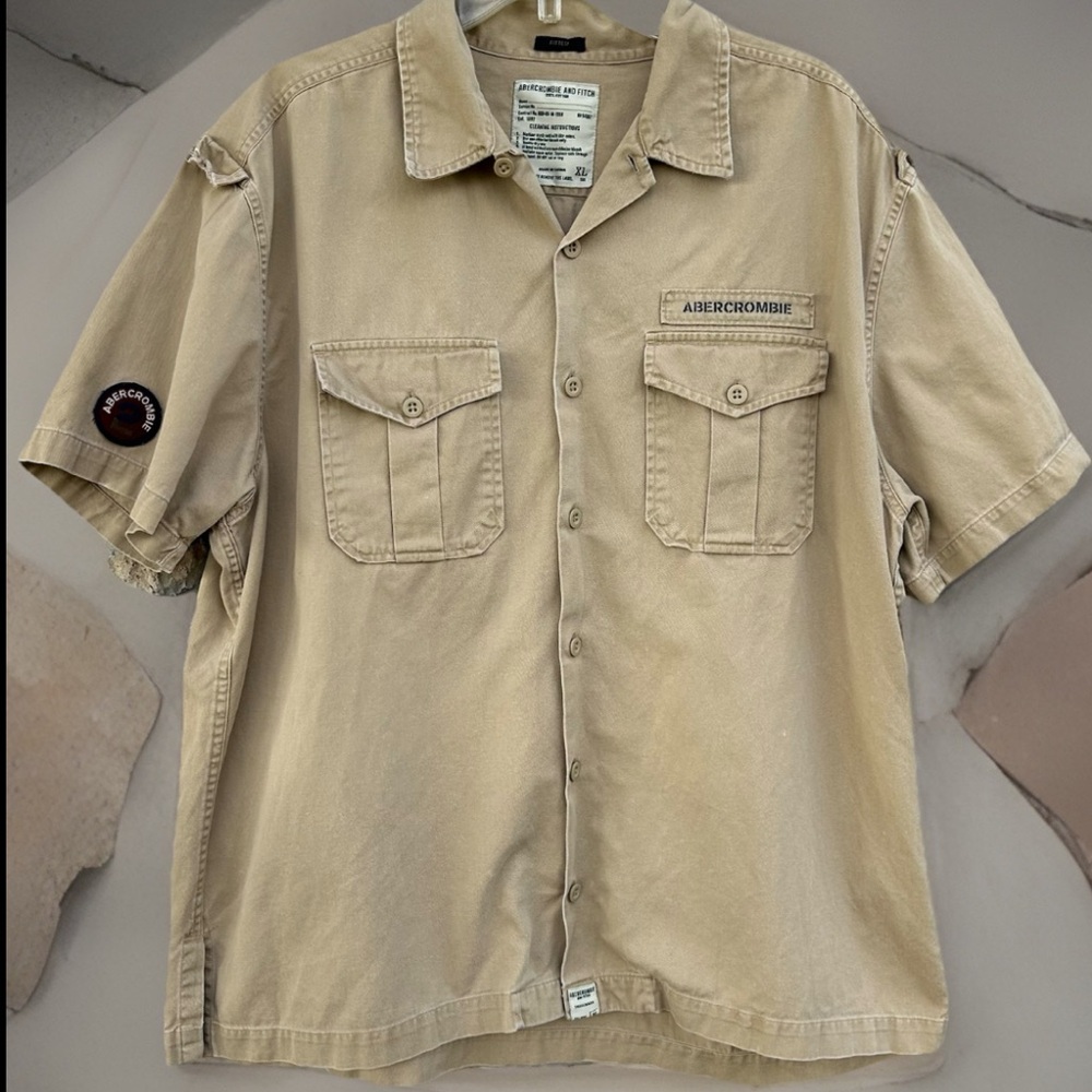 True Vintage Y2K Abercrombie & Fitch Mens Utility Shirt XL Khaki Safari Heritage